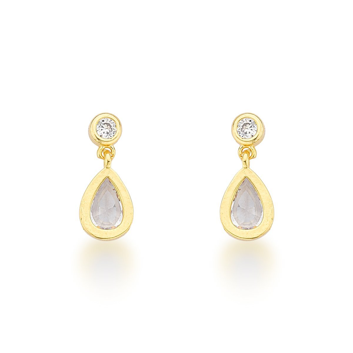 Kit de Brincos de Ouro Banhado 18k – Solitário e Pingente em Gota com Cristais Dourado 3