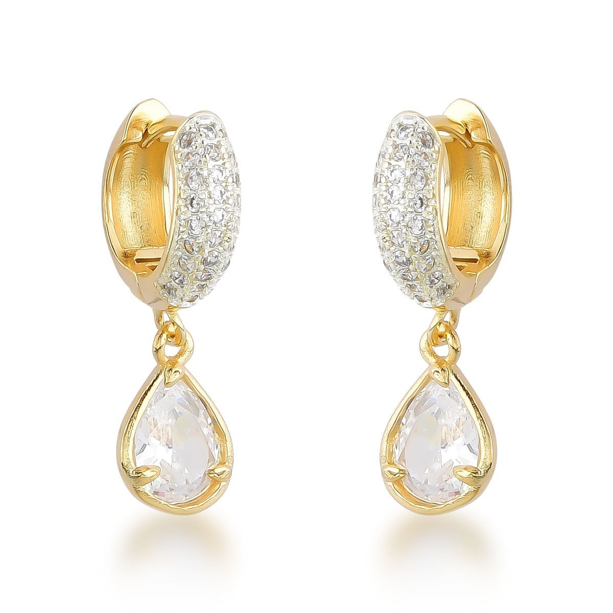 Luxuosos Brincos de Argola com Gota de Zircônia - Acabamento em Ouro Banhado