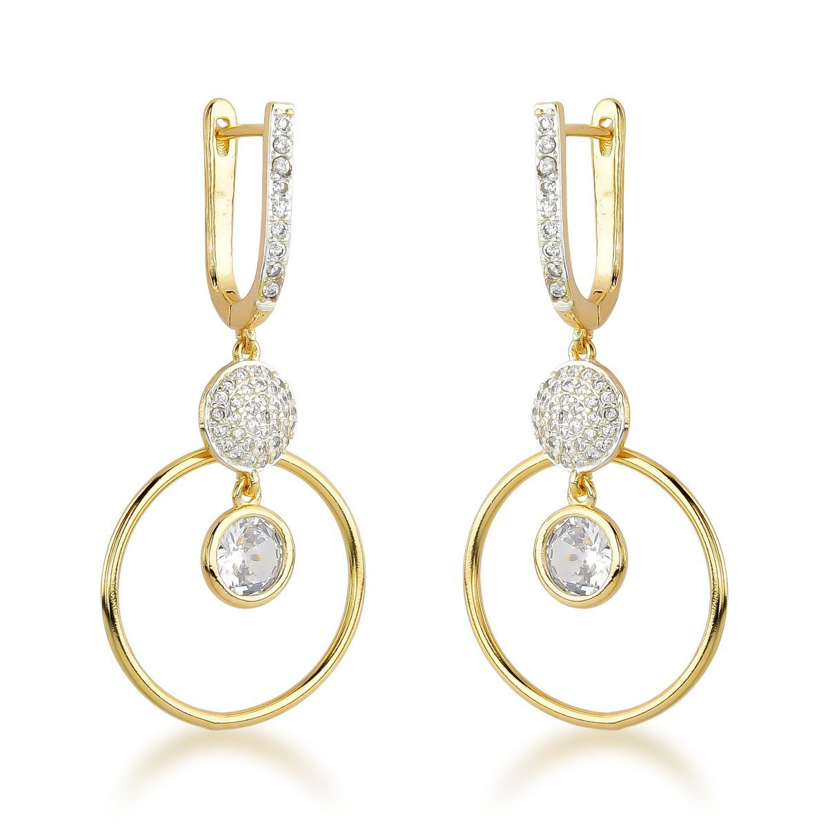 Brincos com Argola Dupla e Esferas de Zircônia Cintilantes - Banhados a Ouro 18k