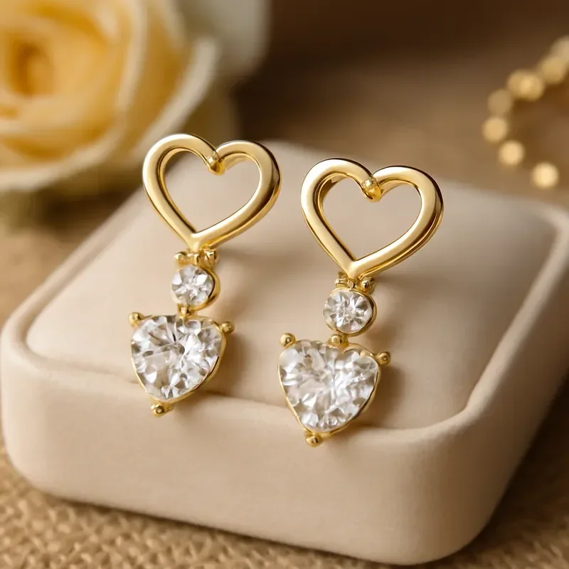 Brinco Coração Banhado A Ouro 18k - Juvenil E Adulto Dourado 2