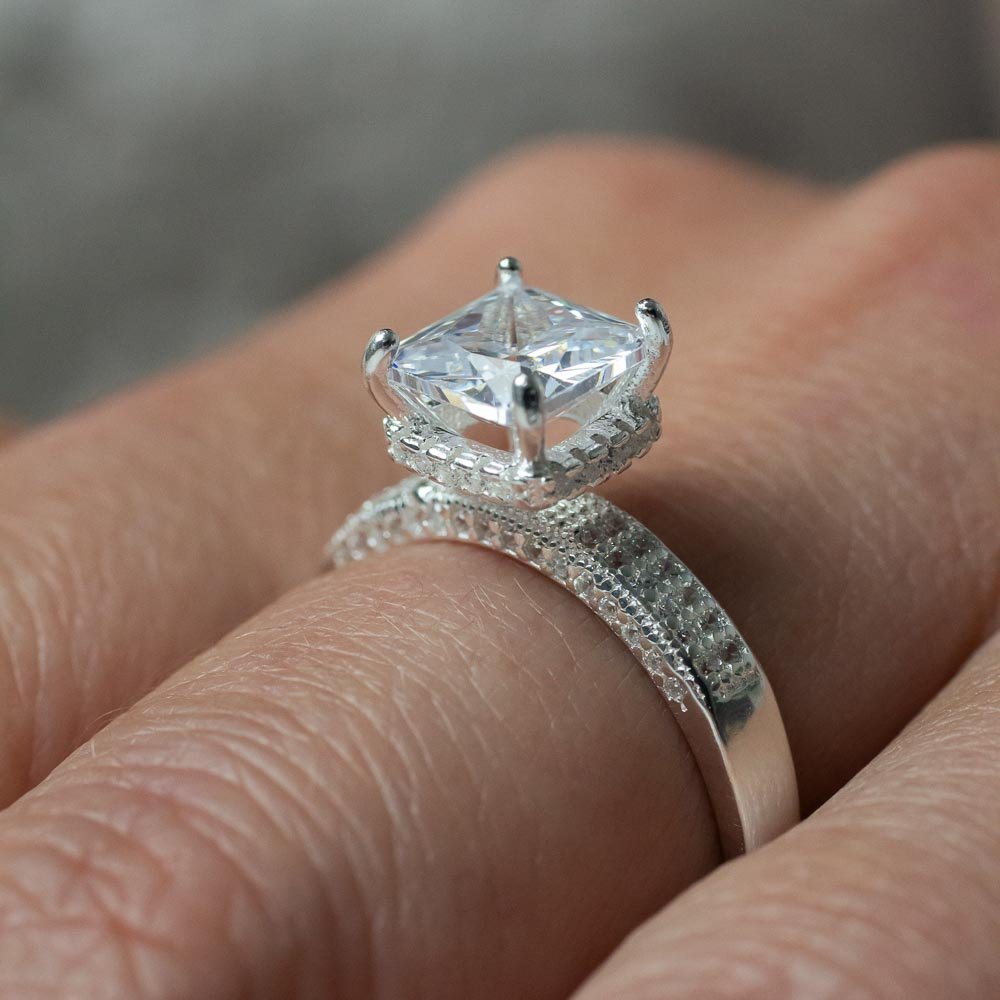 Anel Solitário Imponente Zircônio 7mm Quadrada Prata 925 Prata 2