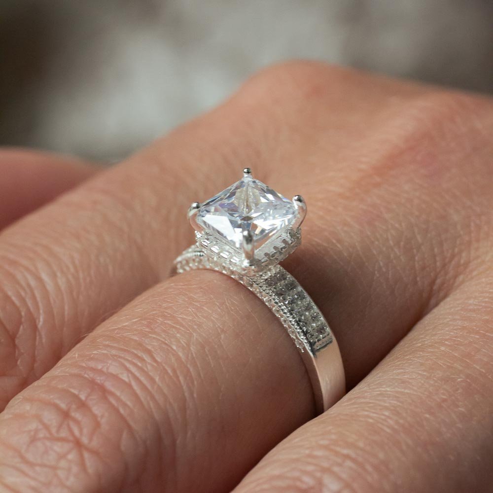 Anel Solitário Imponente Zircônio 7mm Quadrada Prata 925 Prata 3