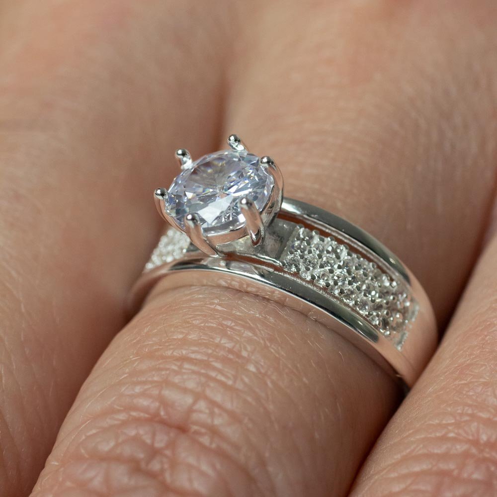 Anel Triplo com Solitário Central 6,5mm Prata 925 Prata 2