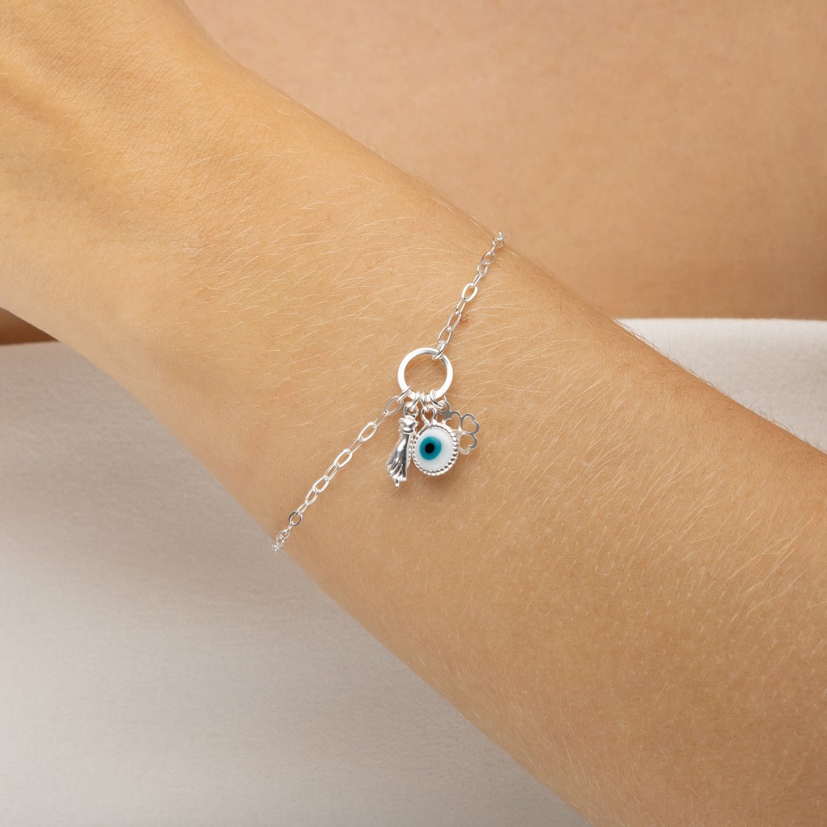 Pulseira Olho Grego Figa e Trevo Prata 925 Prata 2