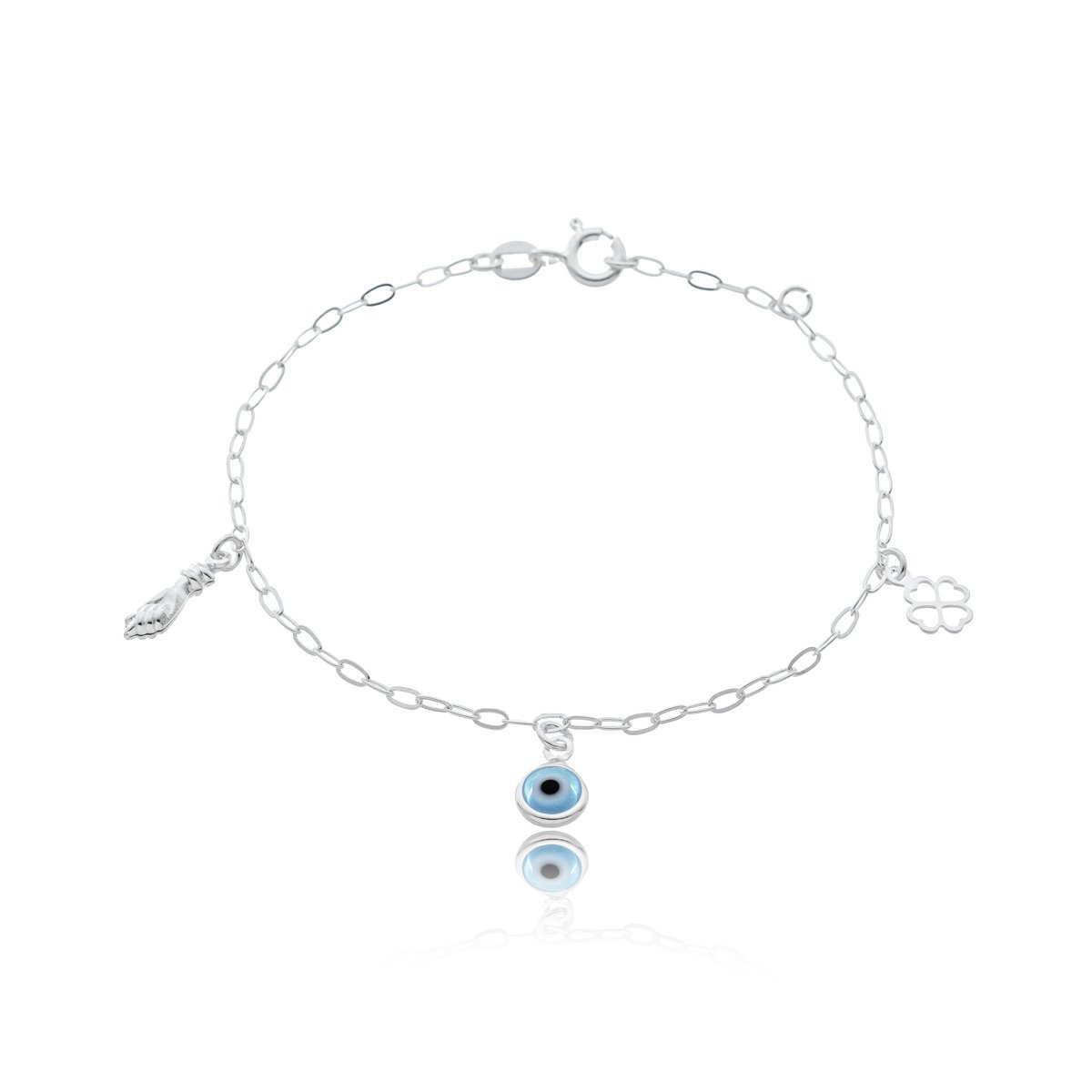 Pulseira Olho Grego Figa e Trevo Prata 925 Prata 1