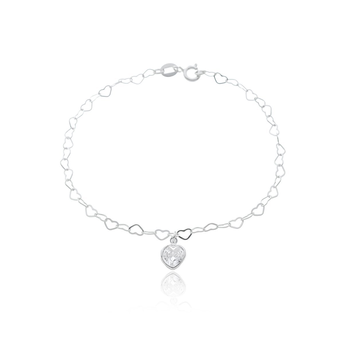 Pulseira Elos Corações com Coração cristal Prata 925