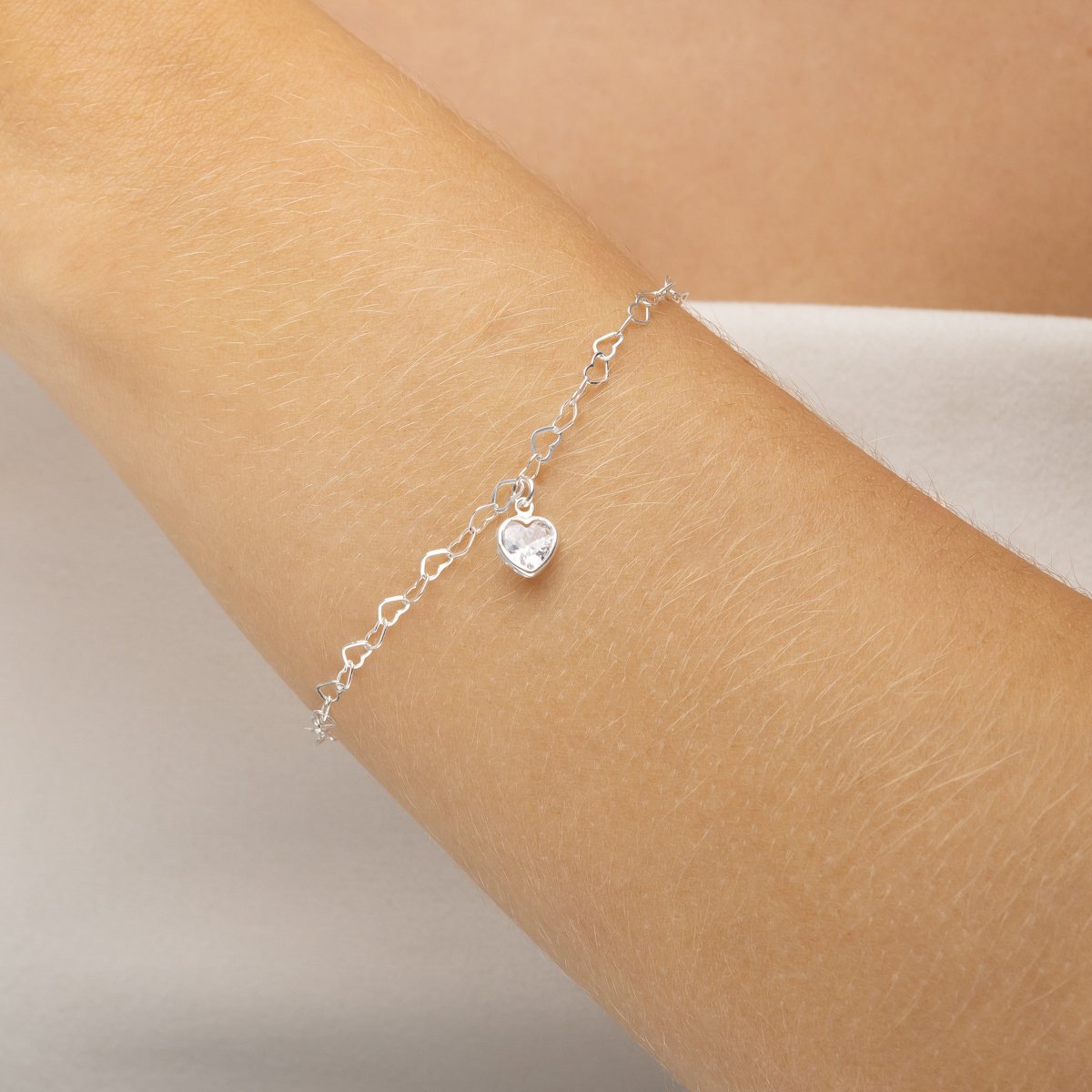 Pulseira Elos Corações com Coração cristal Prata 925 Prata 2