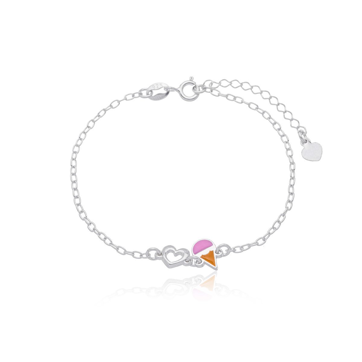 Pulseira Infantil com Sorvete e coração Vazado Prata 925
