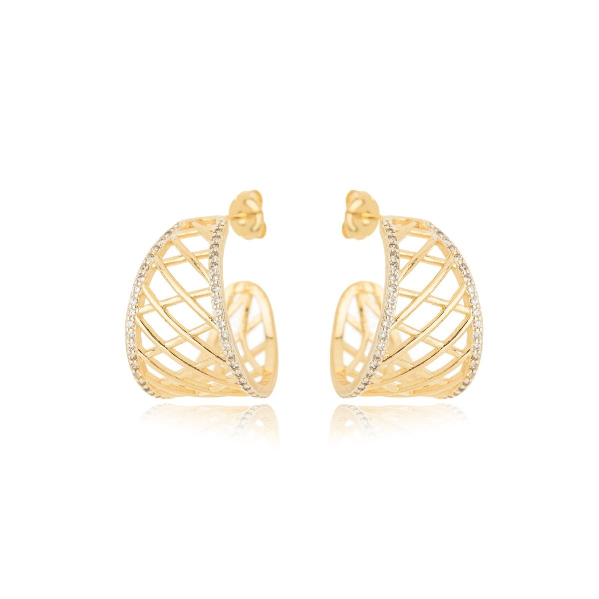 Brinco Argola Cravejada detalhe Trança Banhada a Ouro 18k