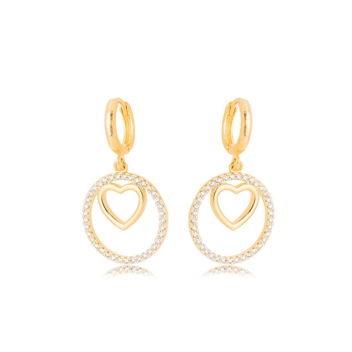 Brinco Argola com Coração Cravejado Banhado  a Ouro 18k Dourado 1