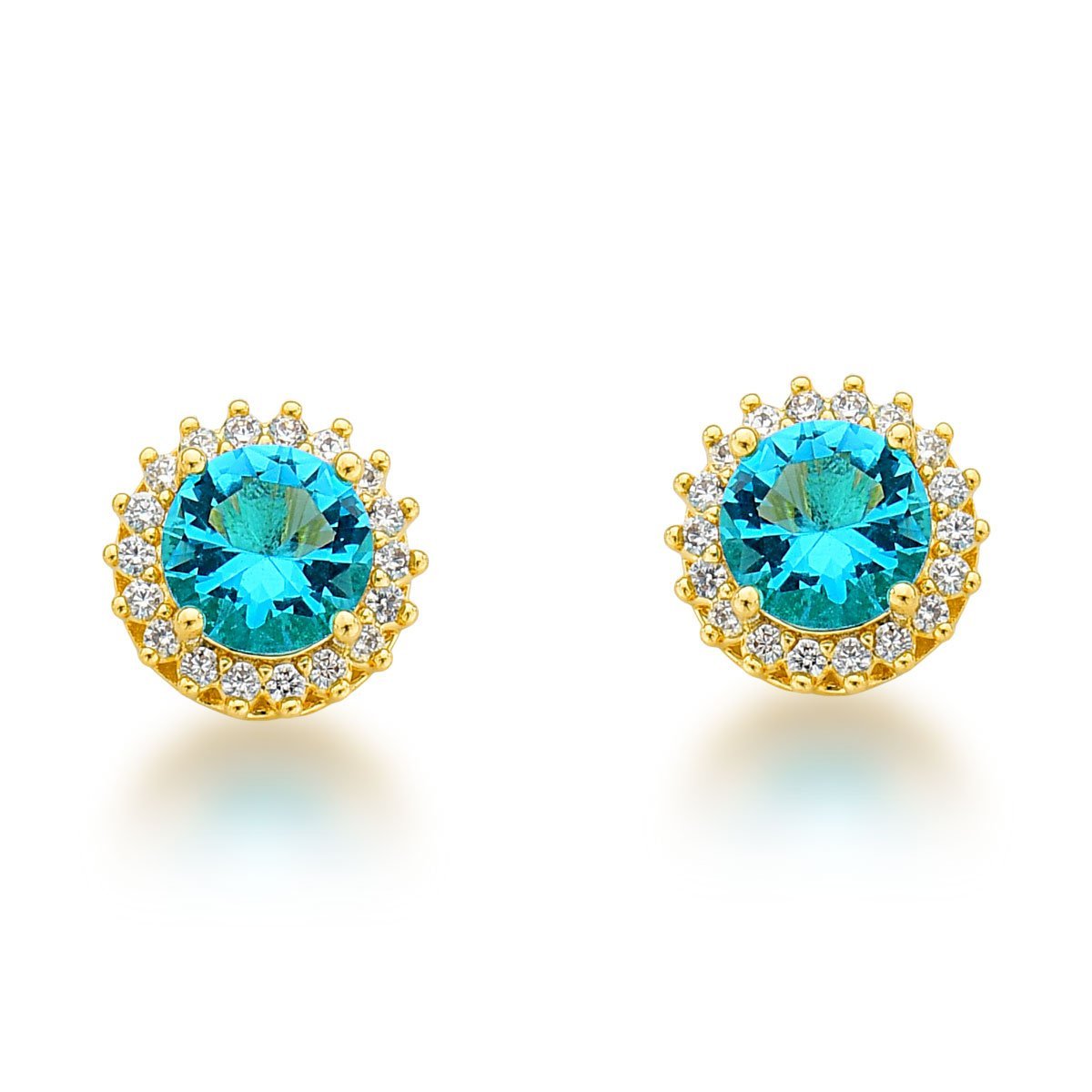 Conjunto Colar e Brinco Ponto de Luz Azul Turquesa Claro Banhado a Ouro 18k Dourado/Verde 2