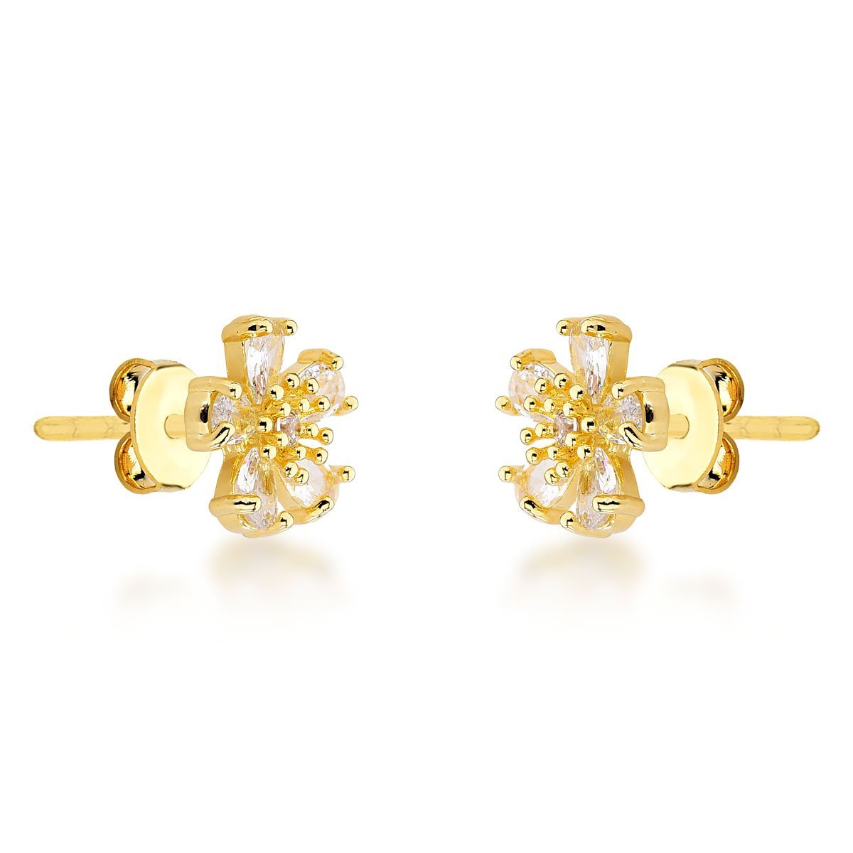 Brinco Rente Orelha Flor Zirconias Banhado a Ouro 18k Dourado 1