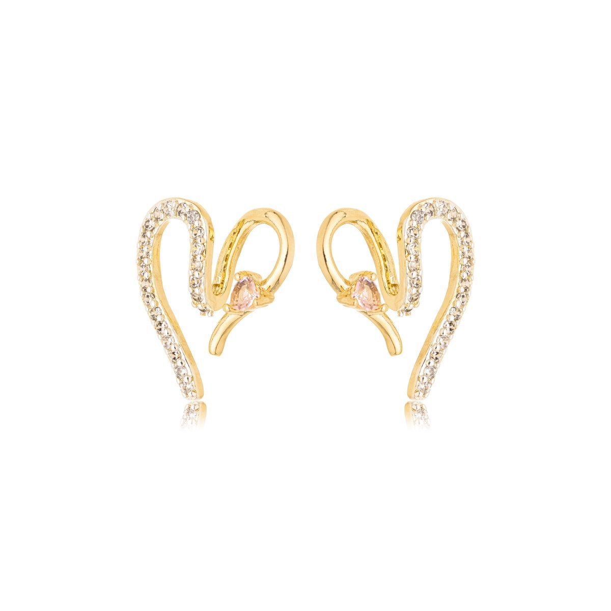 Brinco Coração Com Zirconia Banhado a Ouro 18k