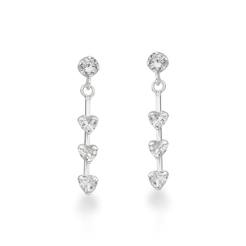 Brinco Festa Palito comZirconias Coração Prata 925
