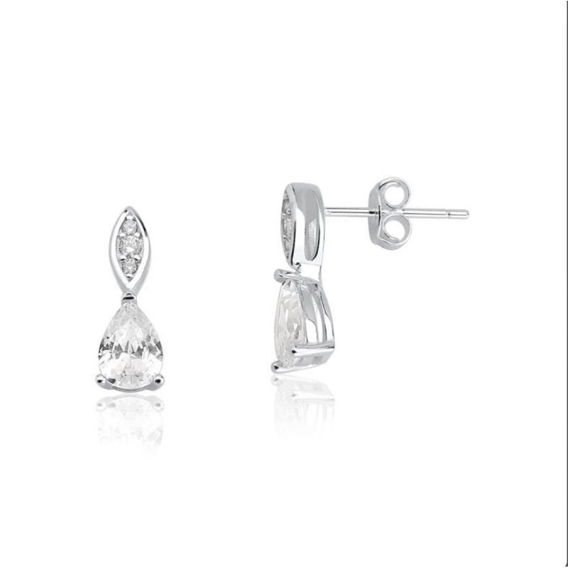 Brinco Gota Zirconia Cristal Prata 925