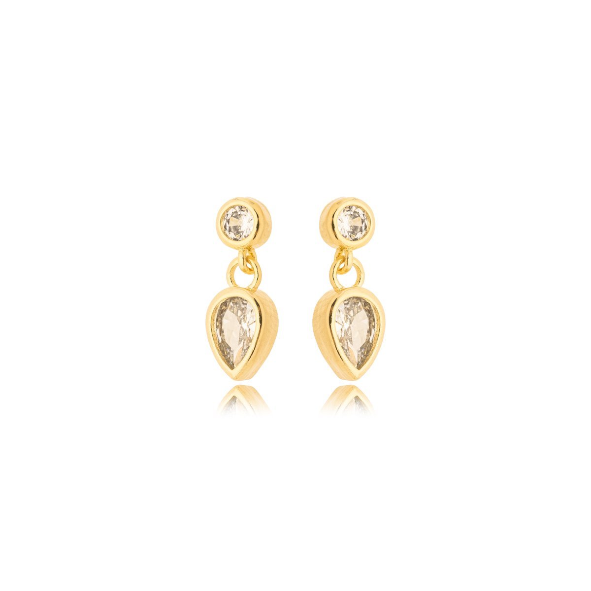 Brinco Minimalista Ponto de Luz e gota Banhado a Ouro 18k
