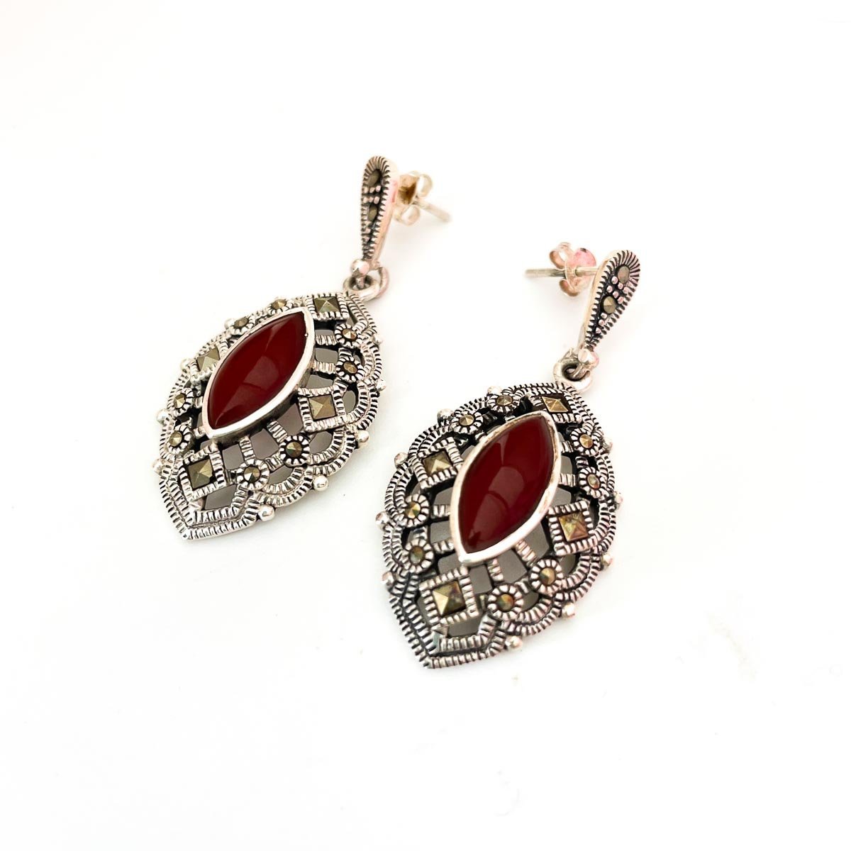 Brinco Pendente Com Marsala em Prata 925 Prata 2