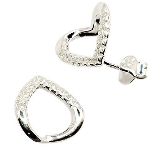 Brinco Coração Vazado e Cravejado Prata 925