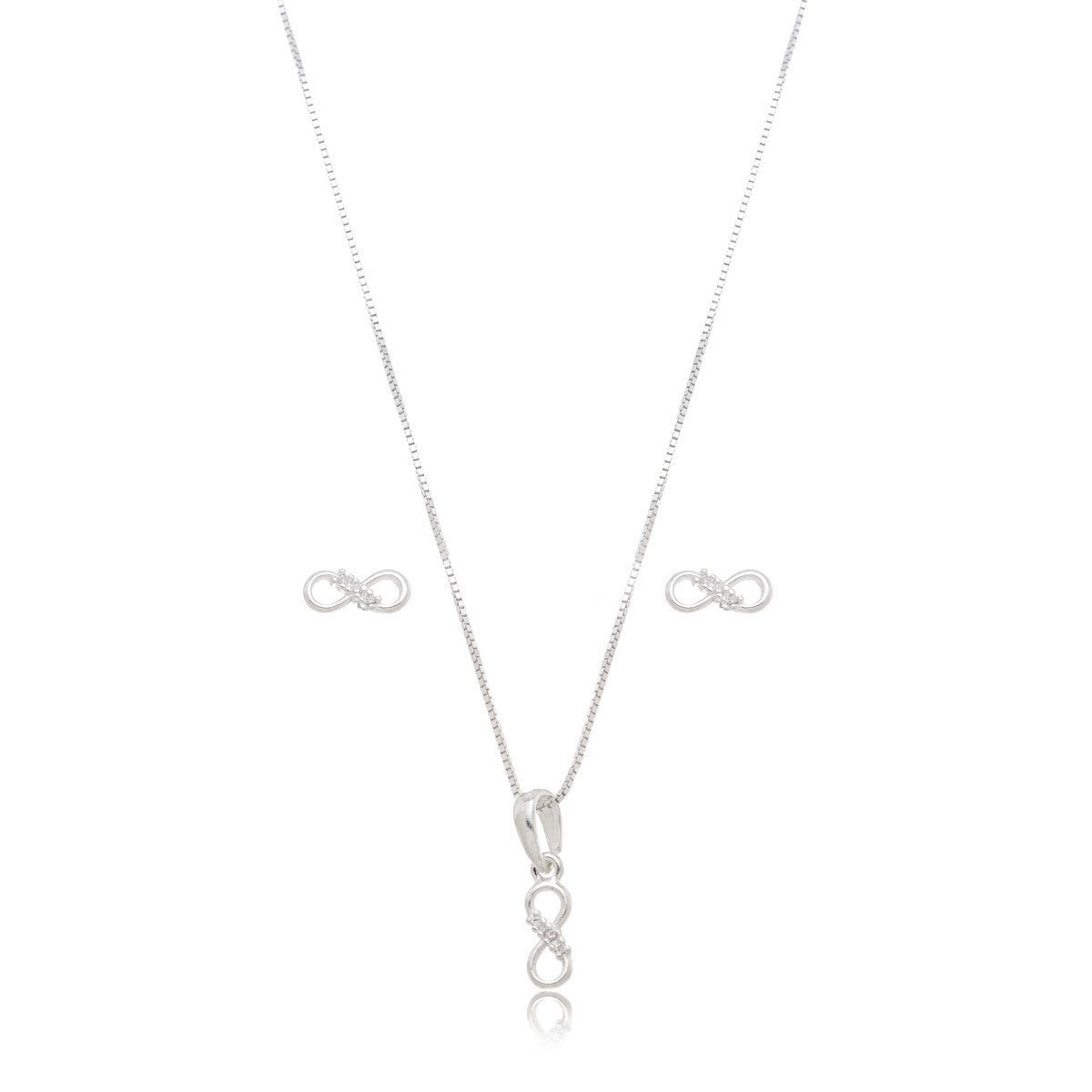 Conjunto Colar e Brincos Minimalistas Infinito Prata 925