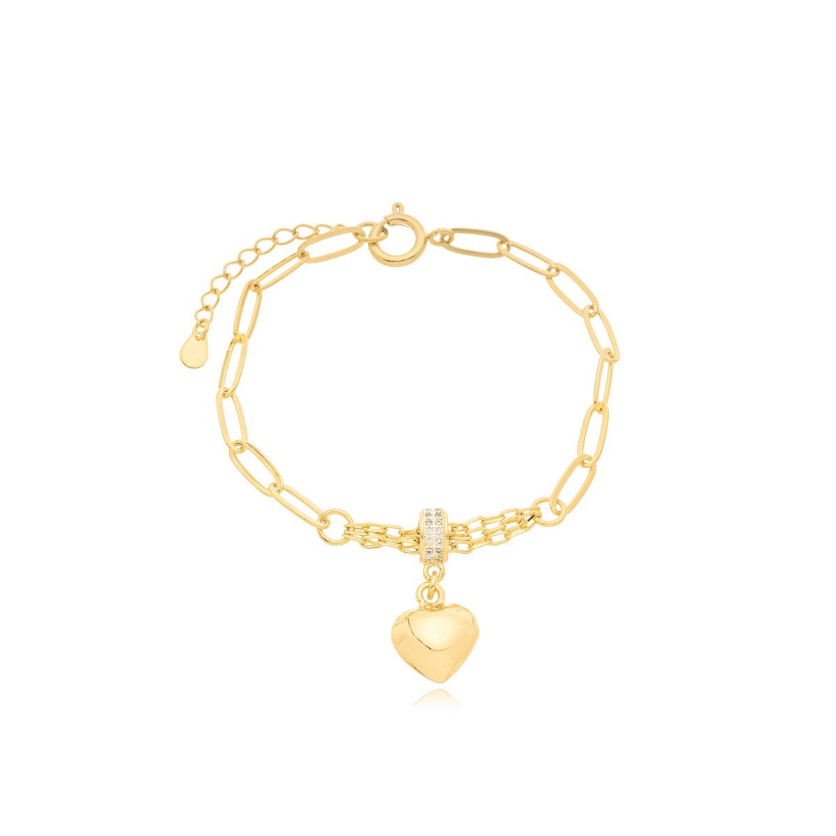 Pulseira elos e Delicado coração ao centro Banhada a Ouro 18k