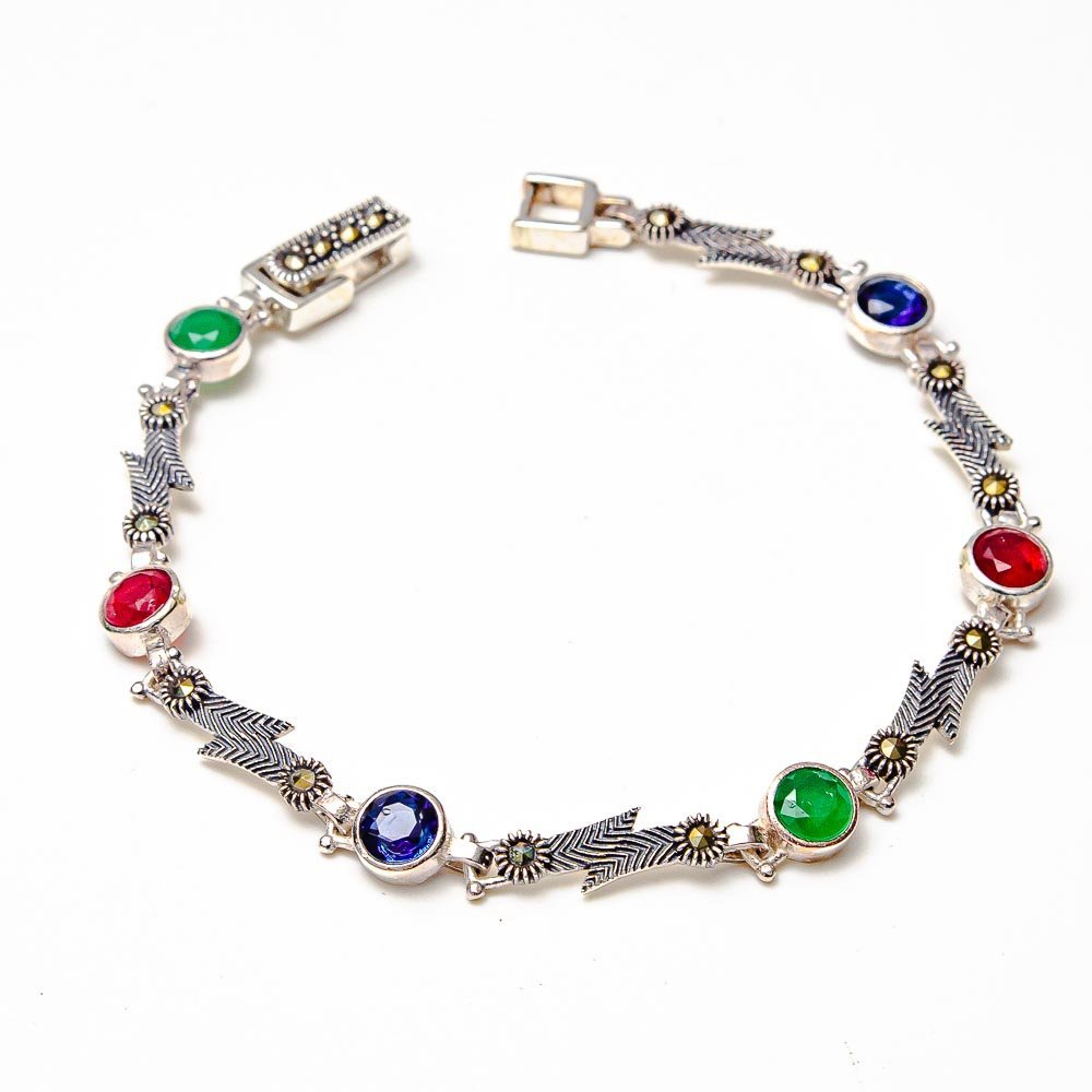 Pulseira Marcassitas Prata com Pedra Natural redonda Prata 925