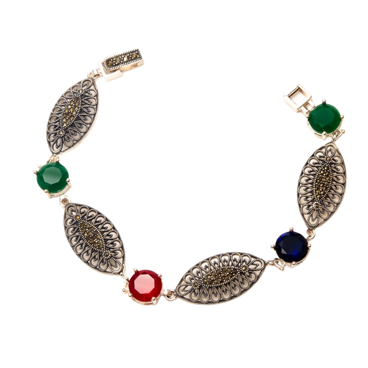 Pulseira Rendada com Pedras Naturais Prata de Bali 925