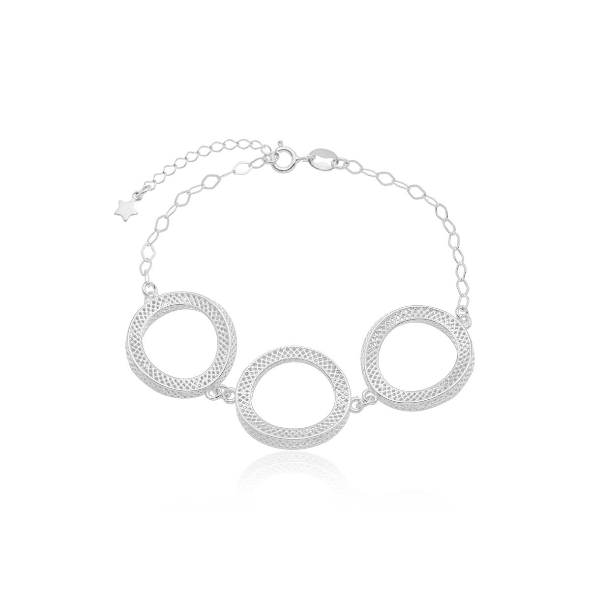 Pulseira Três Elos Vazados  3D Prata 925