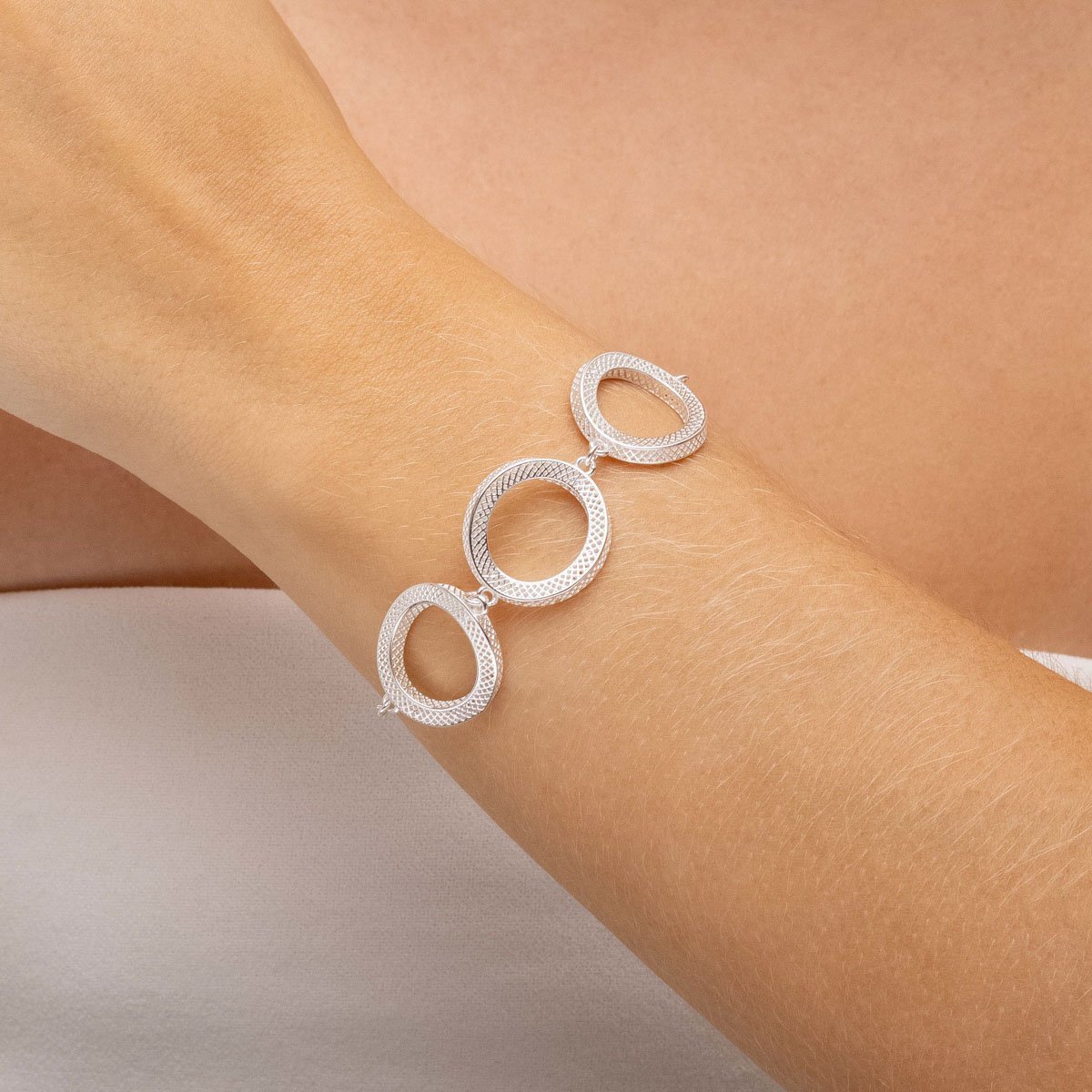 Pulseira Três Elos Vazados 3D Prata 925 Prata 2