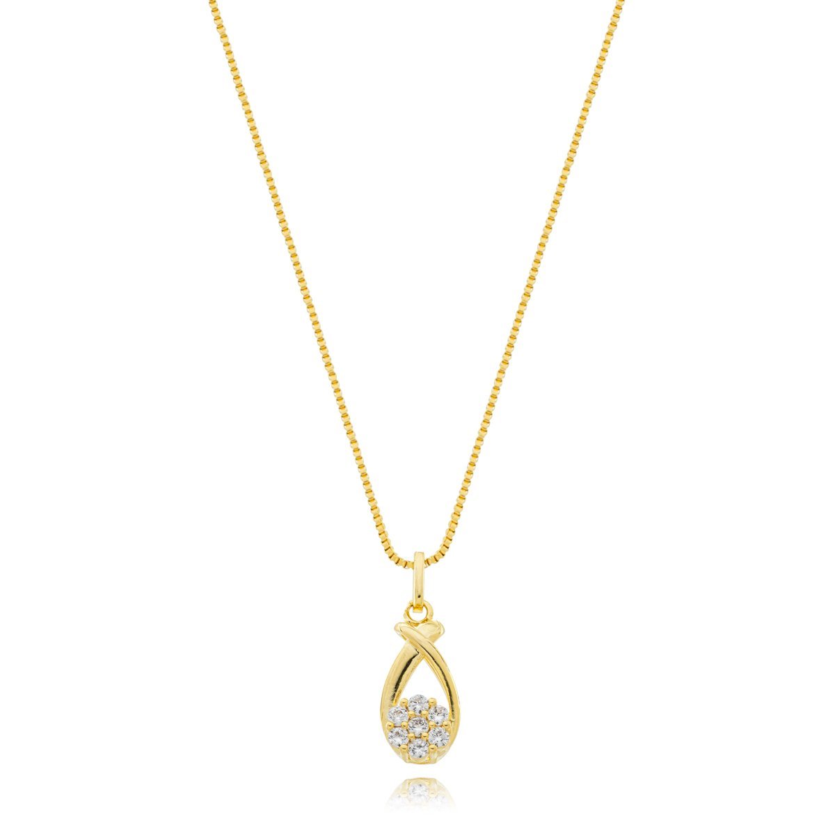 Colar Gota Cravejado com Zirconias Cristais Banhada a Ouro 18k