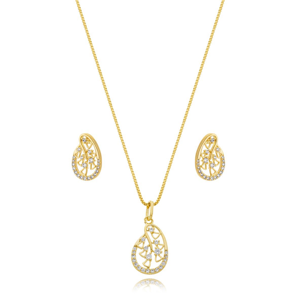 Conjunto Colar e Brincos Minimalista Cristal Banhada a Ouro 18k Dourado 1