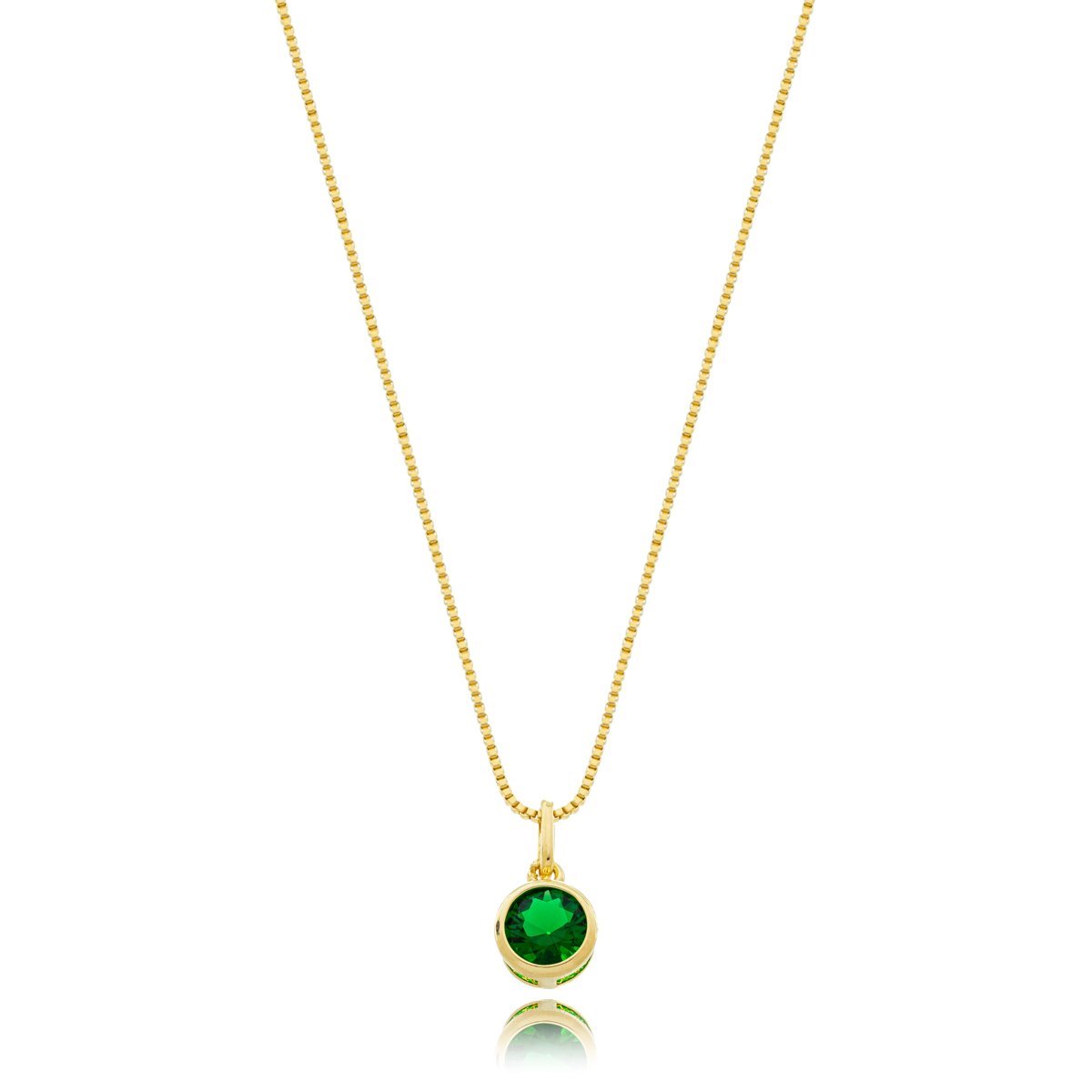 Colar Ponto de Luz Zirconia Verde 7,5mm Banhado a Ouro 18k
