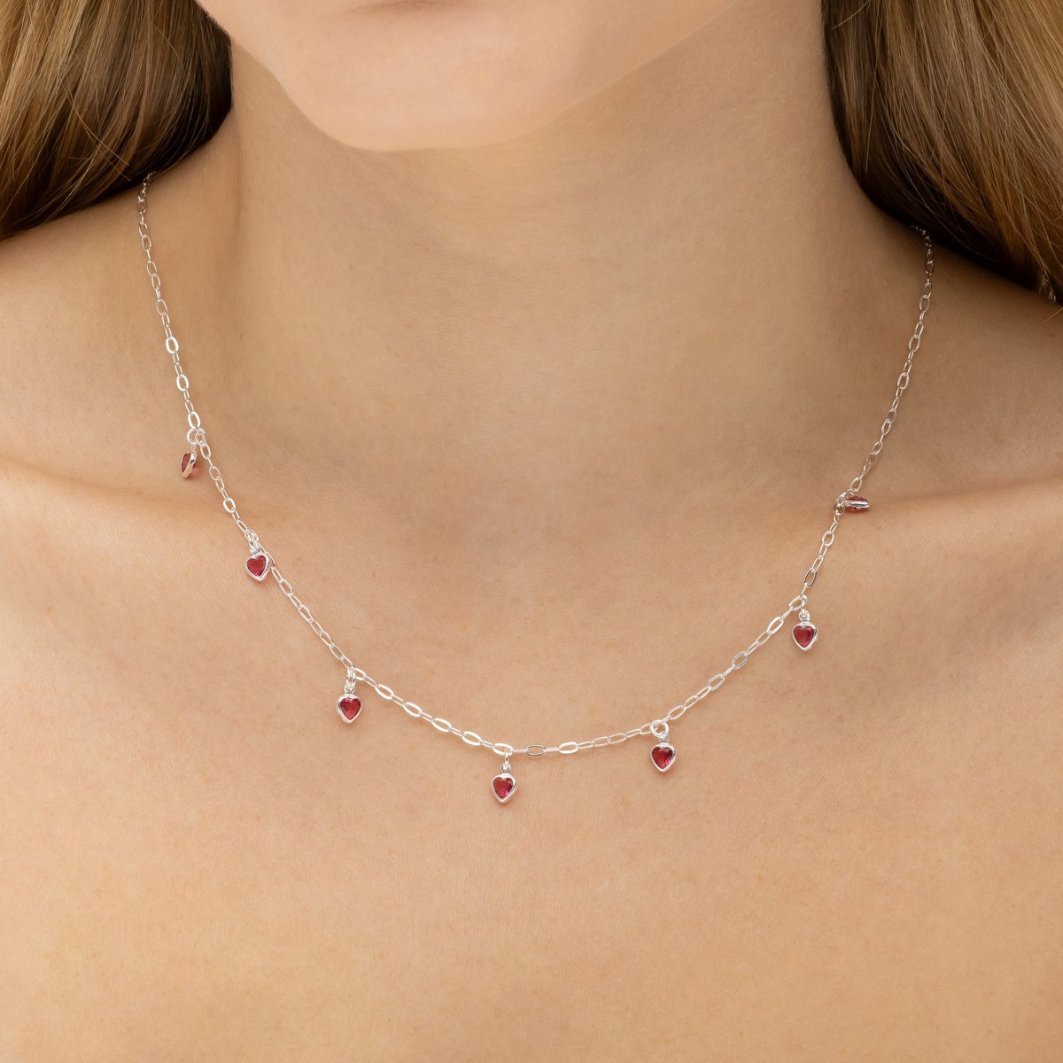 Colar Minimalista Elos com Corações Pink Prata 925 Prata 2