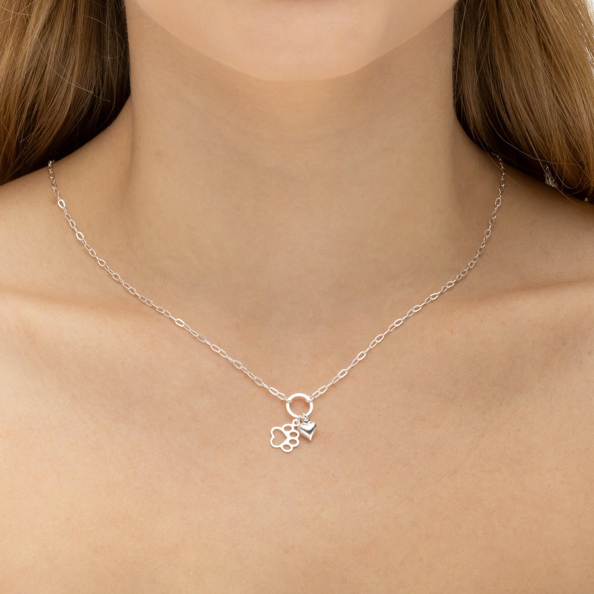 Colar Love Pet Pata e Coração Prata 925 Prata 2