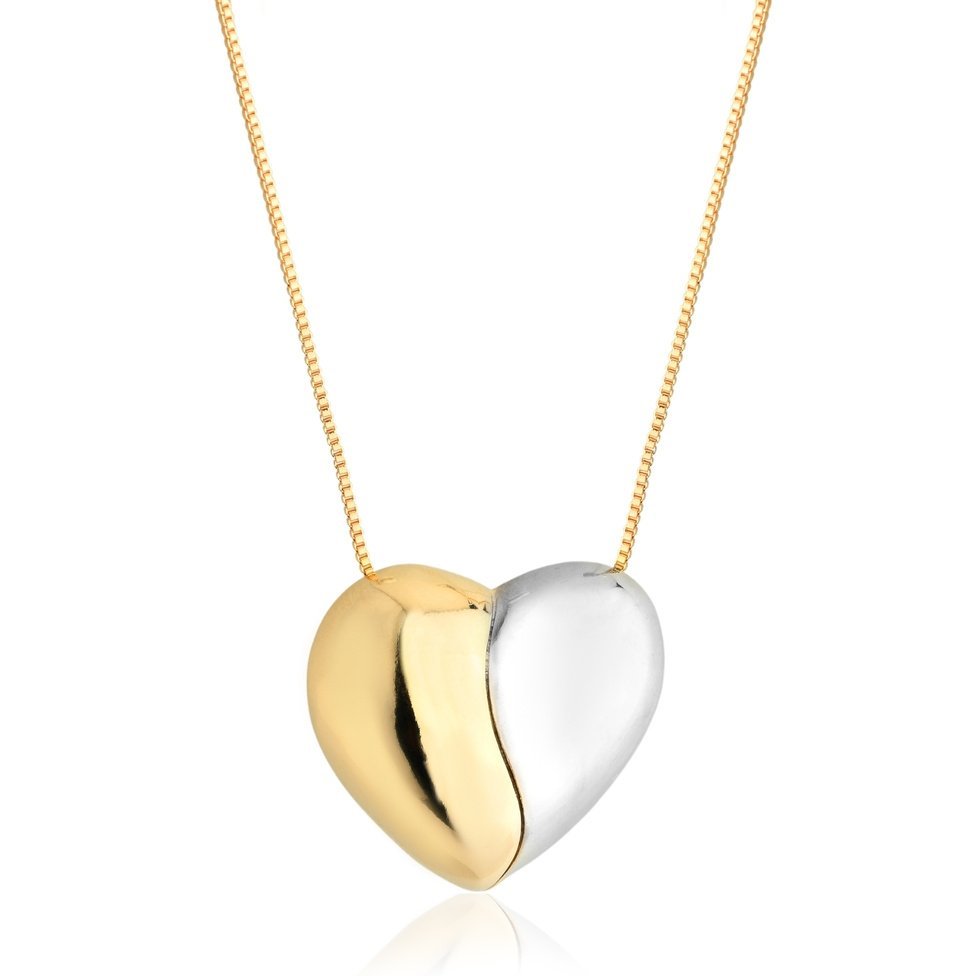 Colar Coração Duas Cores Banhado a Ouro 18k