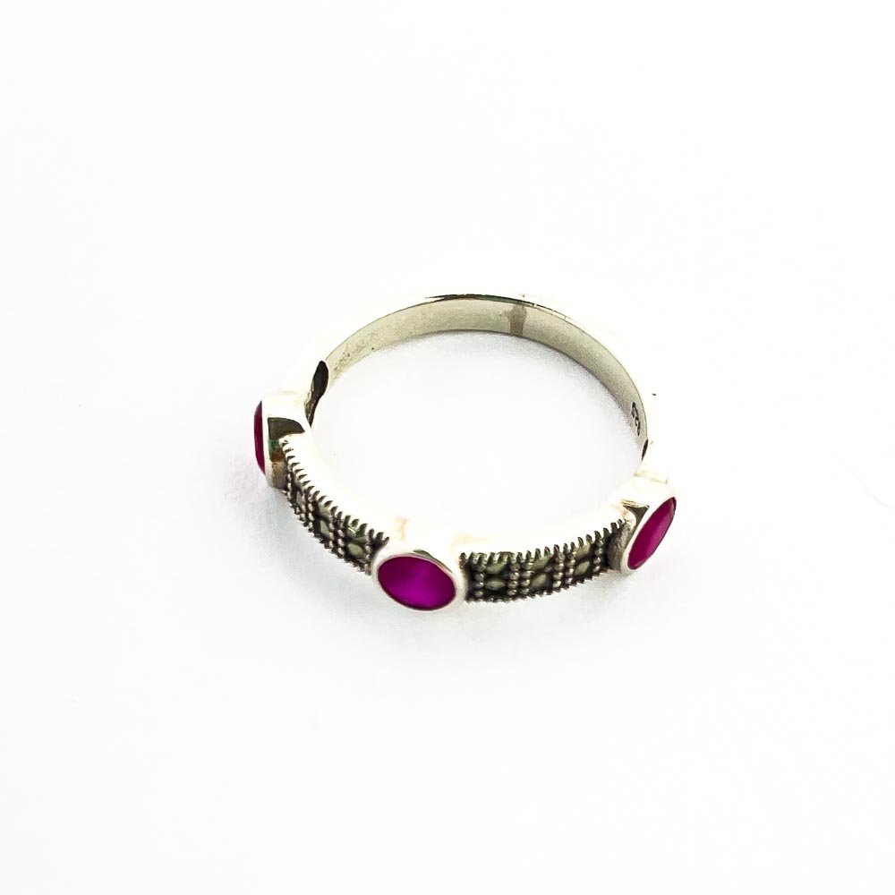 Anel Estilo Aliança Rubi Indiano Prata 925 Prata/Rosa 2
