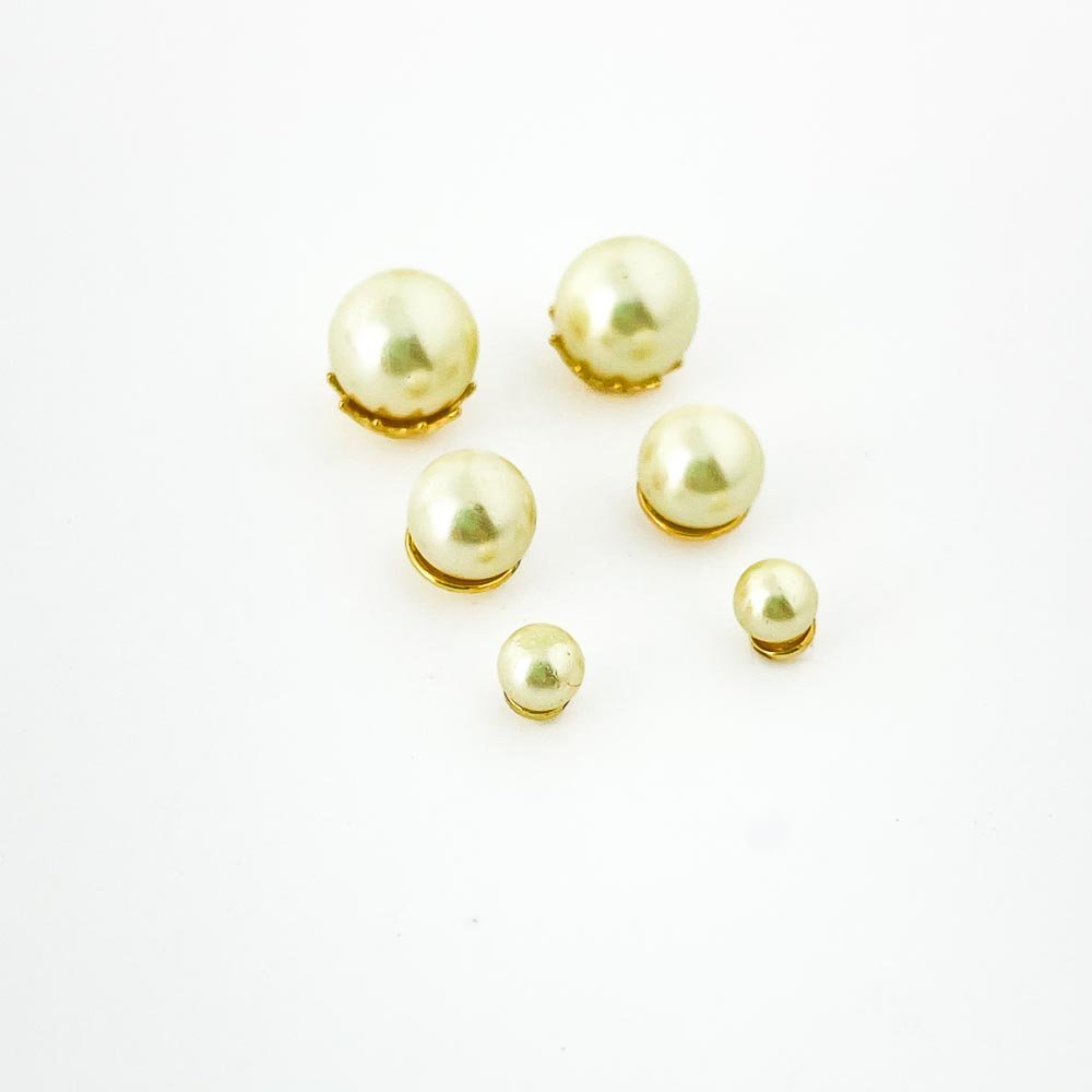 Trio Brincos Perolas Sintéticas 4-5-6mm Banhado a Ouro 18k