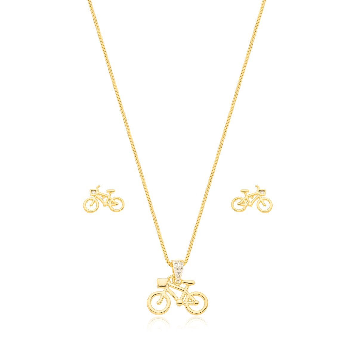 Conjunto Colar e Brincos Bicicleta Banhado a Ouro 18k