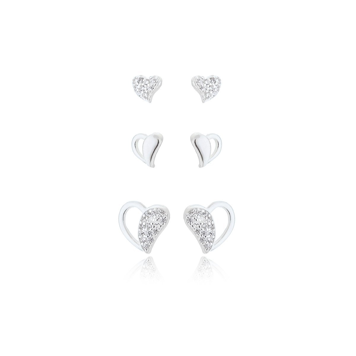 Trio Brincos 3 Corações Cravejadas Prata 925