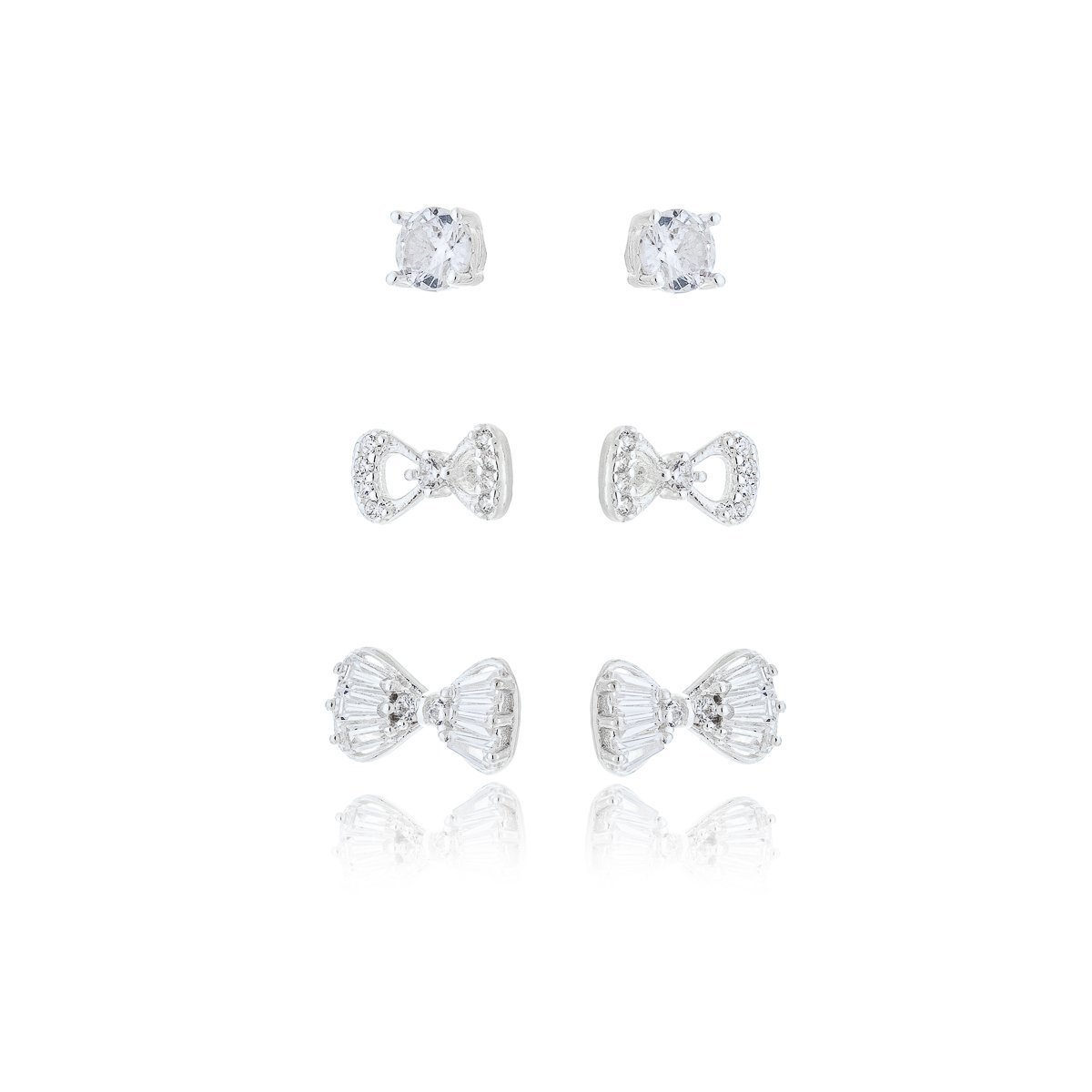 Trio Brincos Laços e Ponto de Luz prata 925