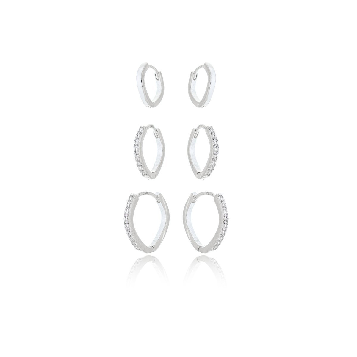 Trio Brincos Argolas Quadradas Prata 925