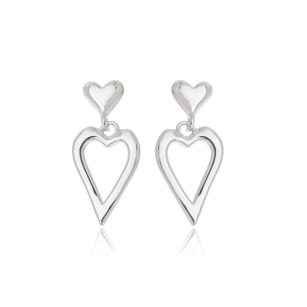 Brinco Coração pendurado Liso Prata 925