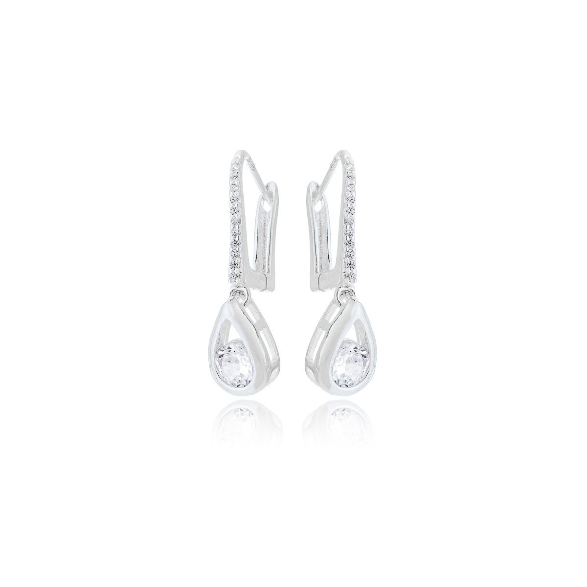 Brinco Argola Delicada com Gota Zircônio Cristal Prata 925