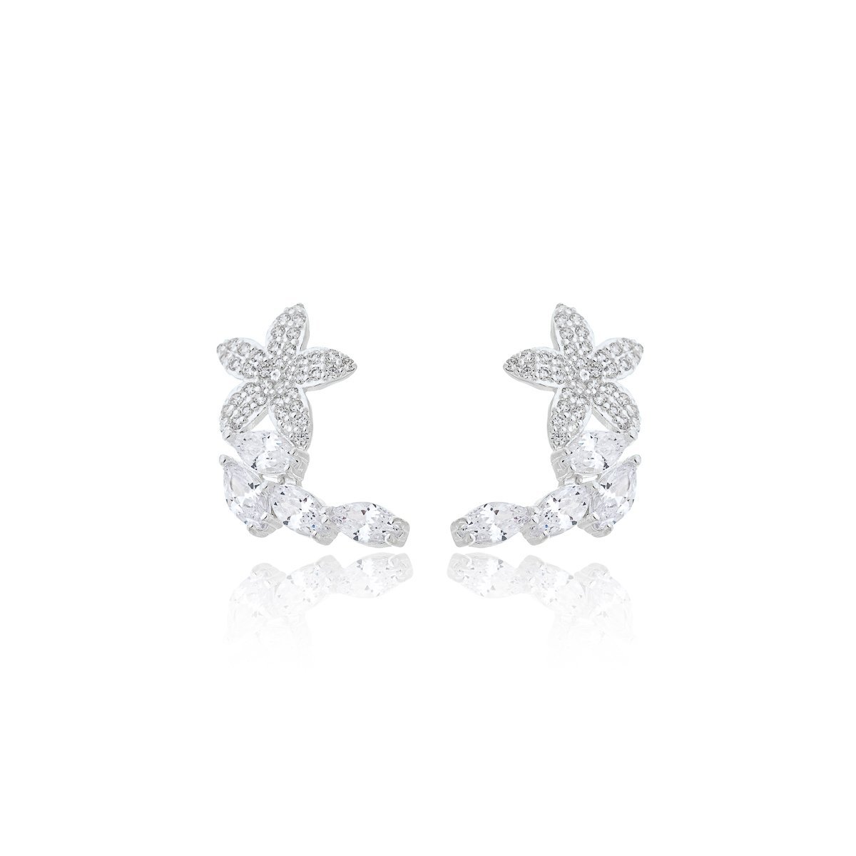 Brinco Delicado Festa Flor e Zirconias Prata 925