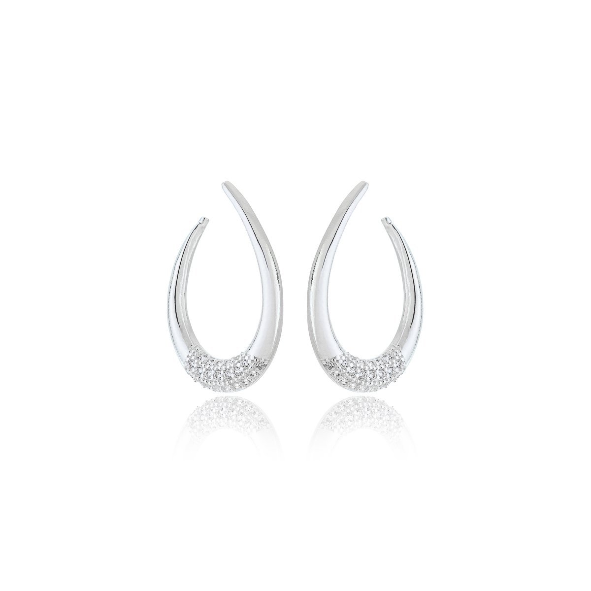 Brinco Oval Vazado delicado Rente a Orelha Prata 925