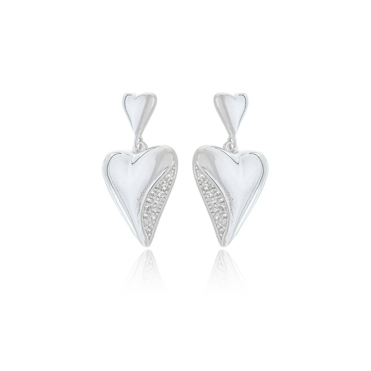 Brinco Coração Polido com Zirconias Prata 925