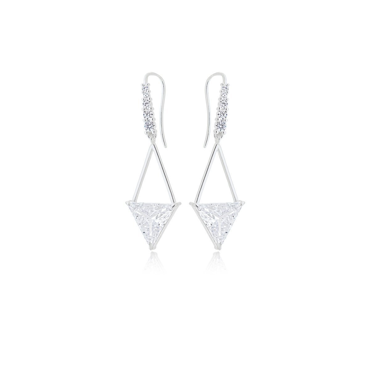 Brinco Gancho Longo Festa com Zircônio Triangulo Prata 925