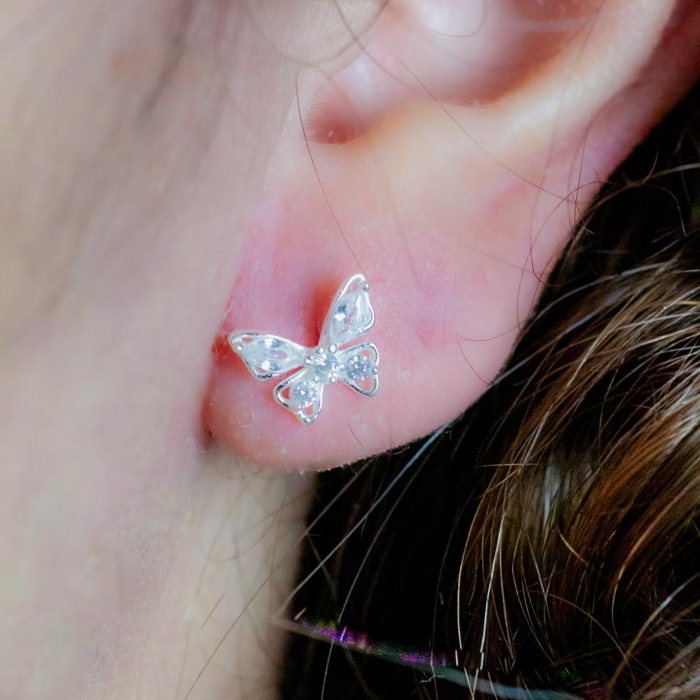 Brinco Borboleta Cravejado com Zirconias Feminino Prata 925 Prata 2