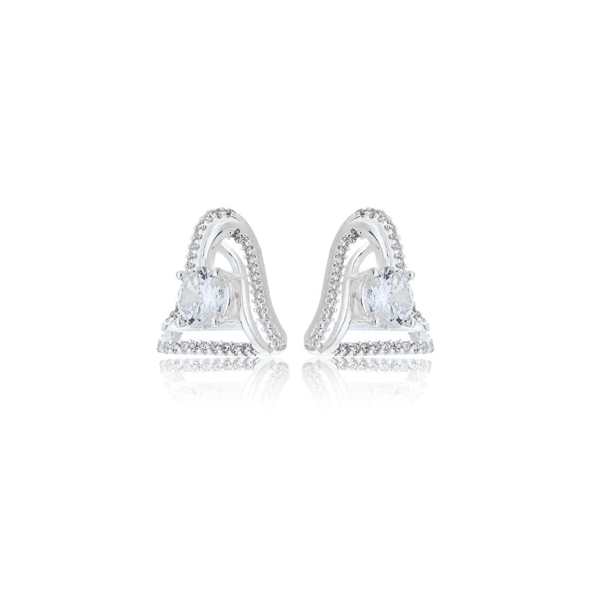 Brinco Triangulo Cravejado com Zirconias Feminino Prata 925 Prata 1