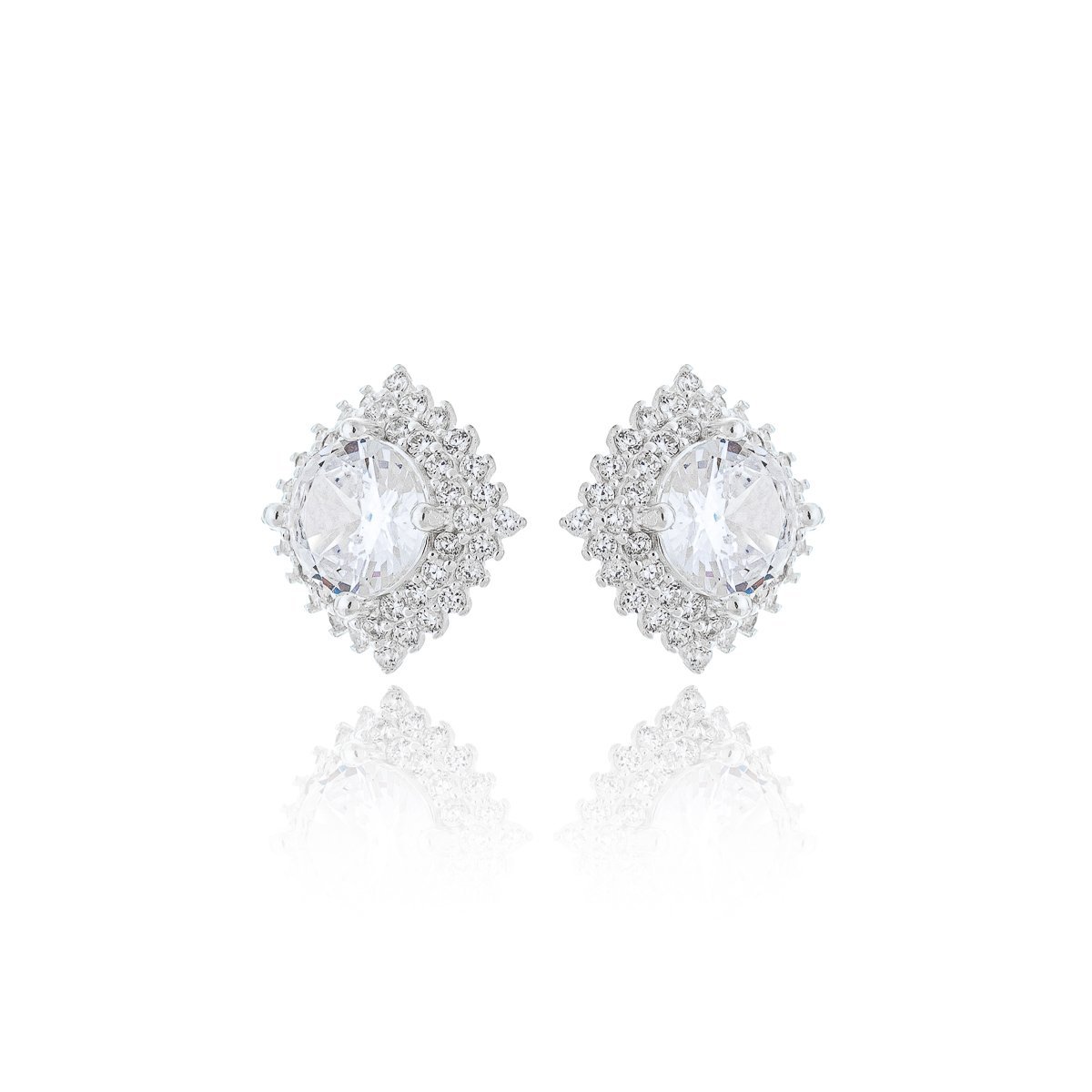 Brinco Ponto de Luz quadrado 1cm Cravejado Prata 925