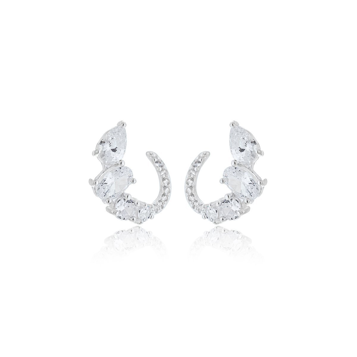 Brinco Festa Meia Lua Cravejado com Zirconias Prata 925